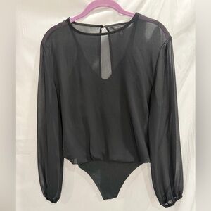 Banana Republic Black Sheer Long-Sleeve Bodysuit